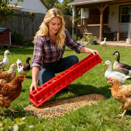 28-Holes Pigeon Feeder Large Capacity Automatic Poultry Feeder For Doves, Quails, Ducks, Baby Chicks, Coop, Cage, Aviary Use Peaceful Pleasures Health and Wellness