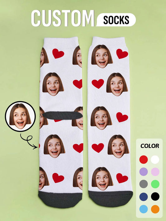 Custom Face Socks Personalized Photo Socks Customizable Funny Socks with Your Picture Two Sizes Available Unique Gift for Couple Peaceful Pleasures Health and Wellness