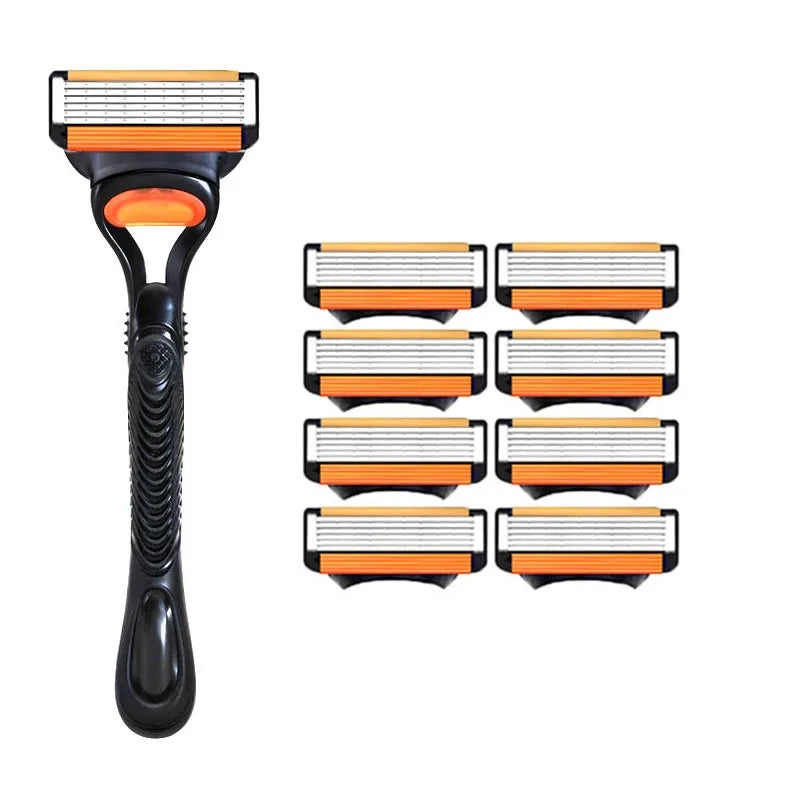 6-Blade Manual Razor Set – Handle & Stainless Steel Refills