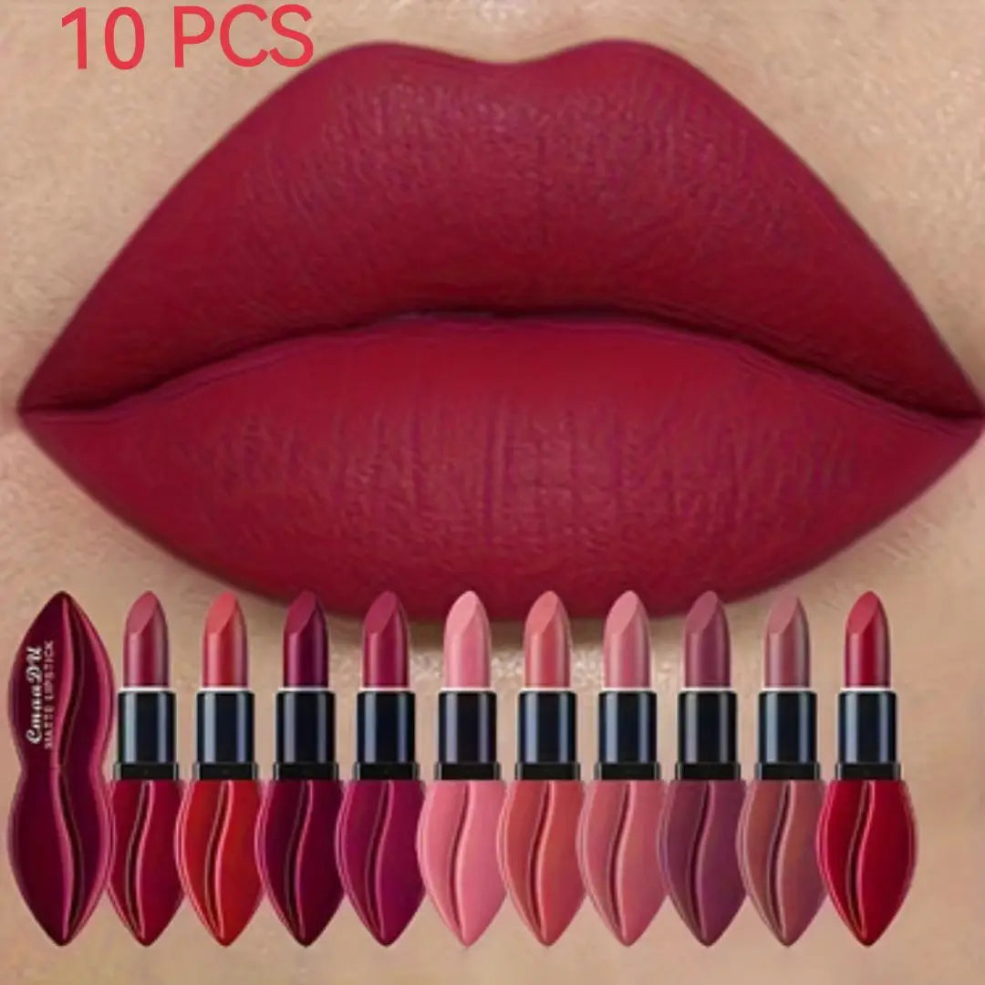 Cmaadu 10-Pc Matte Velvet Lipstick Set – Waterproof Long-Lasting