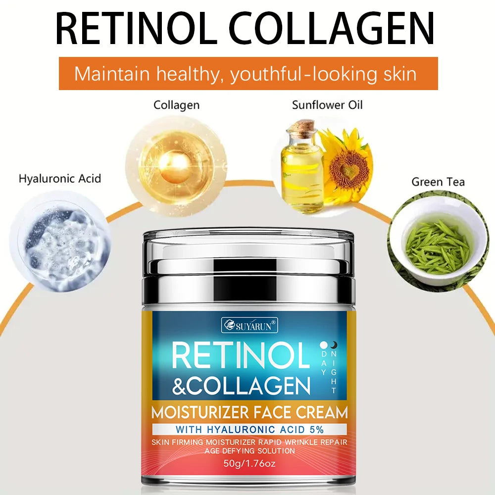 SUYARUN Retinol And Collagen Face Cream Anti-Aging Deep Hydration Moisturizer Firming Youthful Glow Skin Care for Face. Peaceful Pleasures Health and Wellness