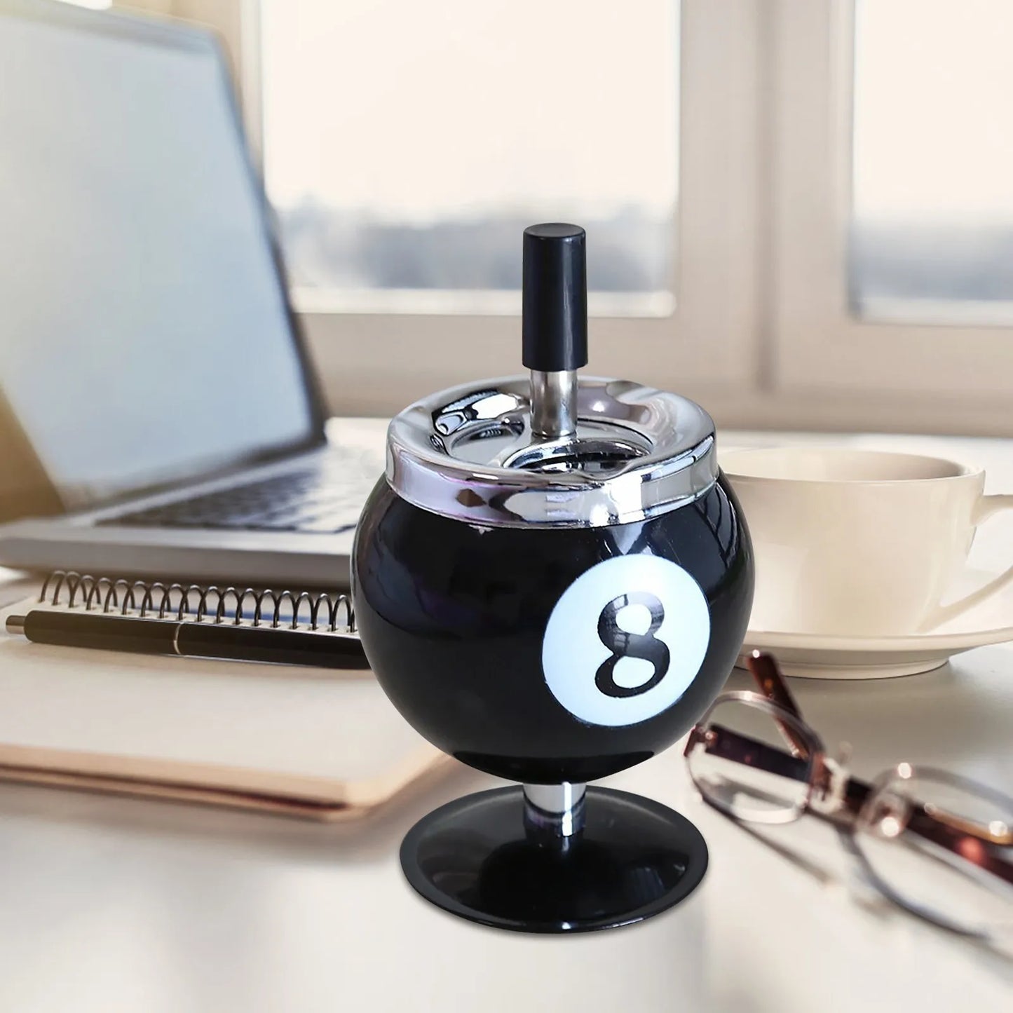 Ashtray Billiard Ashtray with Lid Windproof Automatic Extinguishing Decorative Ashtray for Home Restaurant KTV Bar Cigar Ashtray Peaceful Pleasures Health and Wellness Black