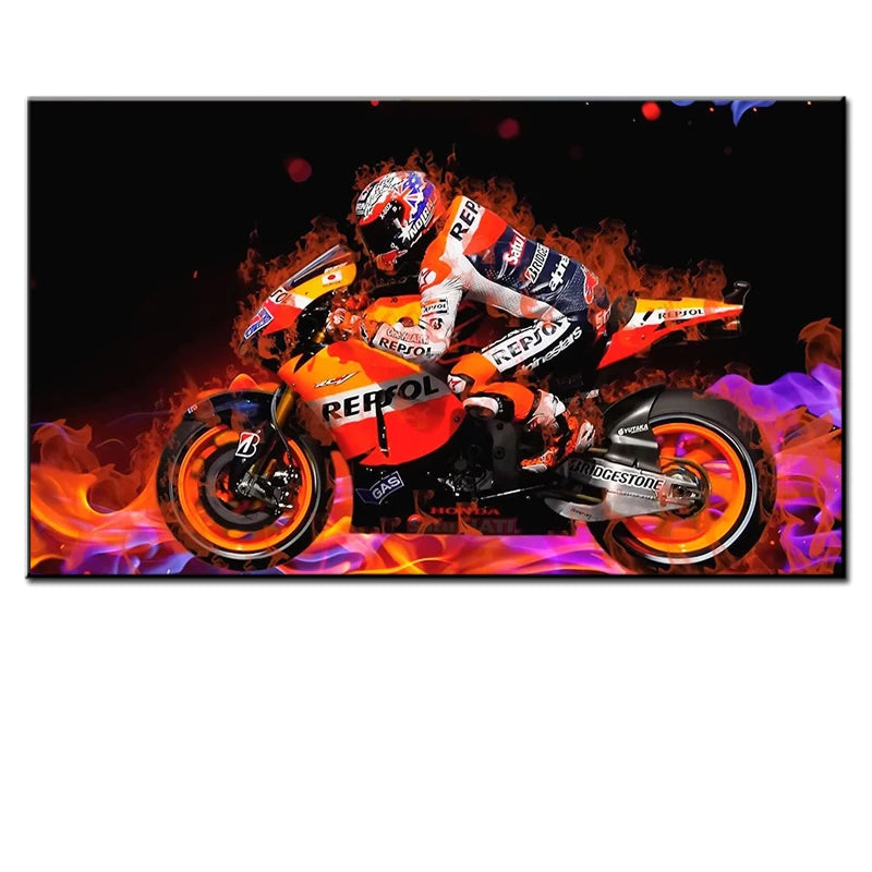 Wall Art Canvas Abstract Motorcycle Poster Painting Grand Prix Motorcycle Racing Picture Print Living Room Modern Home Decor Peaceful Pleasures Health and Wellness 01 40x60cm Unframed