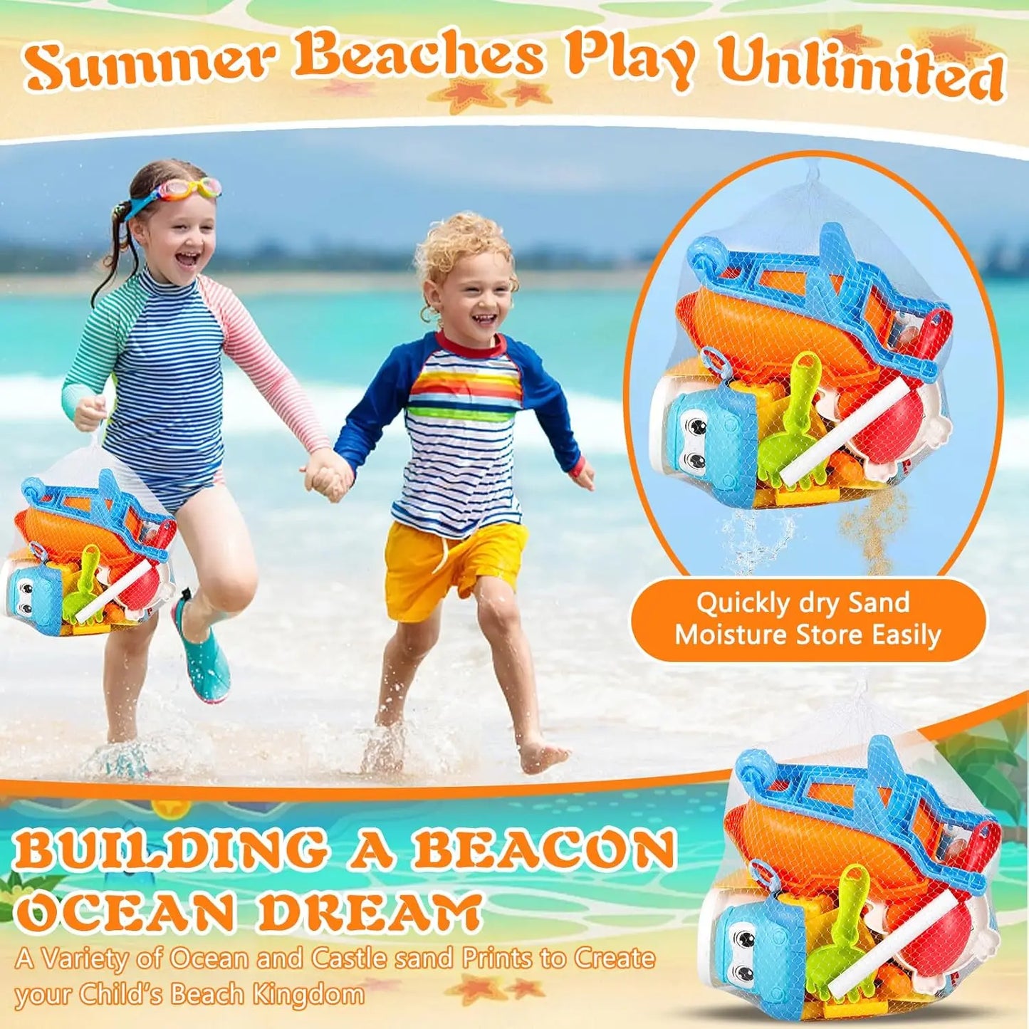 Kids Beach Sand Toys Set – Bucket, Shovel & Rake | SONGYI