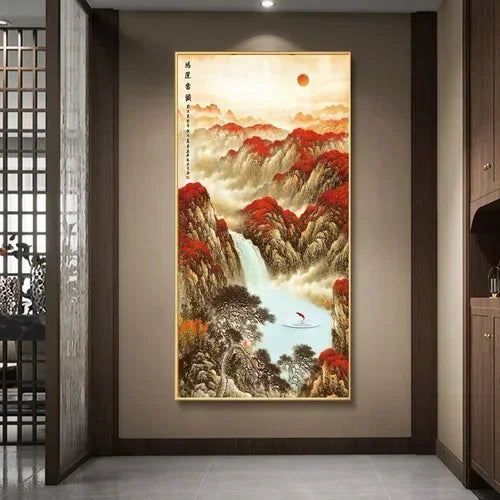 Home and Wanshi Xing Decorative Painting Landscape Mural Painting New Chinese Beginner Style Hanging Painting Home Decor Peaceful Pleasures Health and Wellness 16 40x80cm