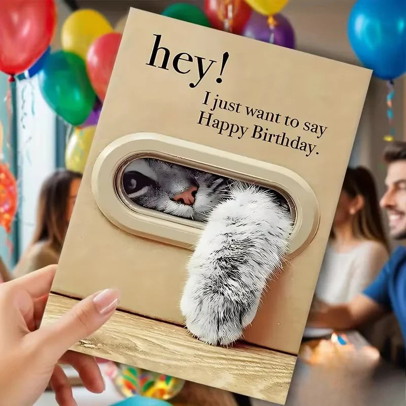 Cute Cat Paw Birthday Card with Envelope & Sticker | 1–40 Sets
