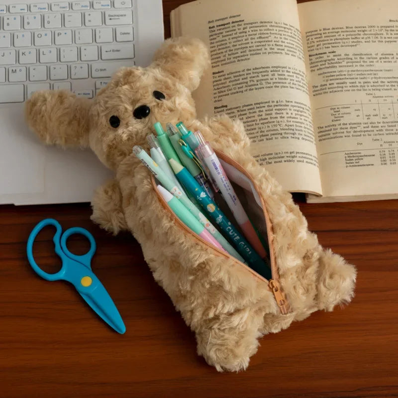 Korea Style Puppy Pencil Case Soft Plush School Stationary Cute Pencil Bag Big Capacity Pen Bag For Student Stationary Peaceful Pleasures Health and Wellness
