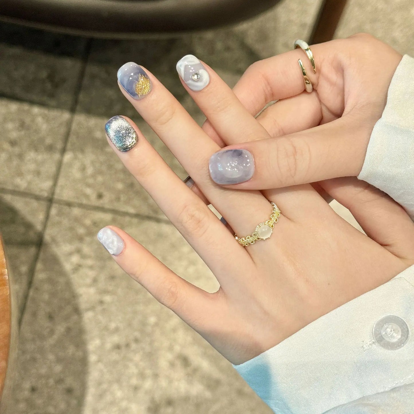 Handmade Press-On Nails Vintage French Gold Foil & Pearl Design