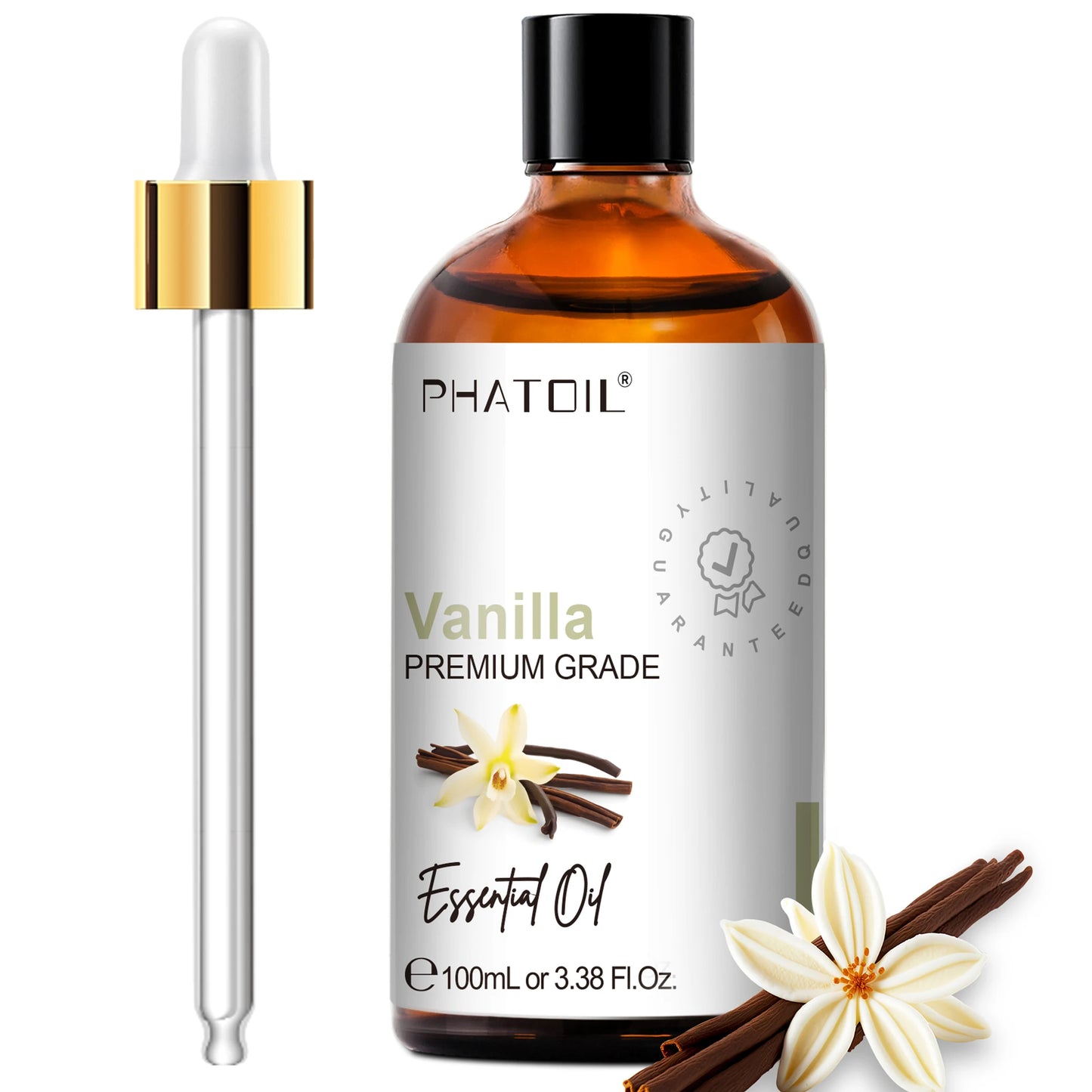PHATOIL 100ml(3.38 fl.Oz) Eucalyptus Peppermint Tea tree Vanilla Bergamot Aromatherapy Essential Oil For Diffuser,Candle Making Peaceful Pleasures Health and Wellness Vanilla 100ml
