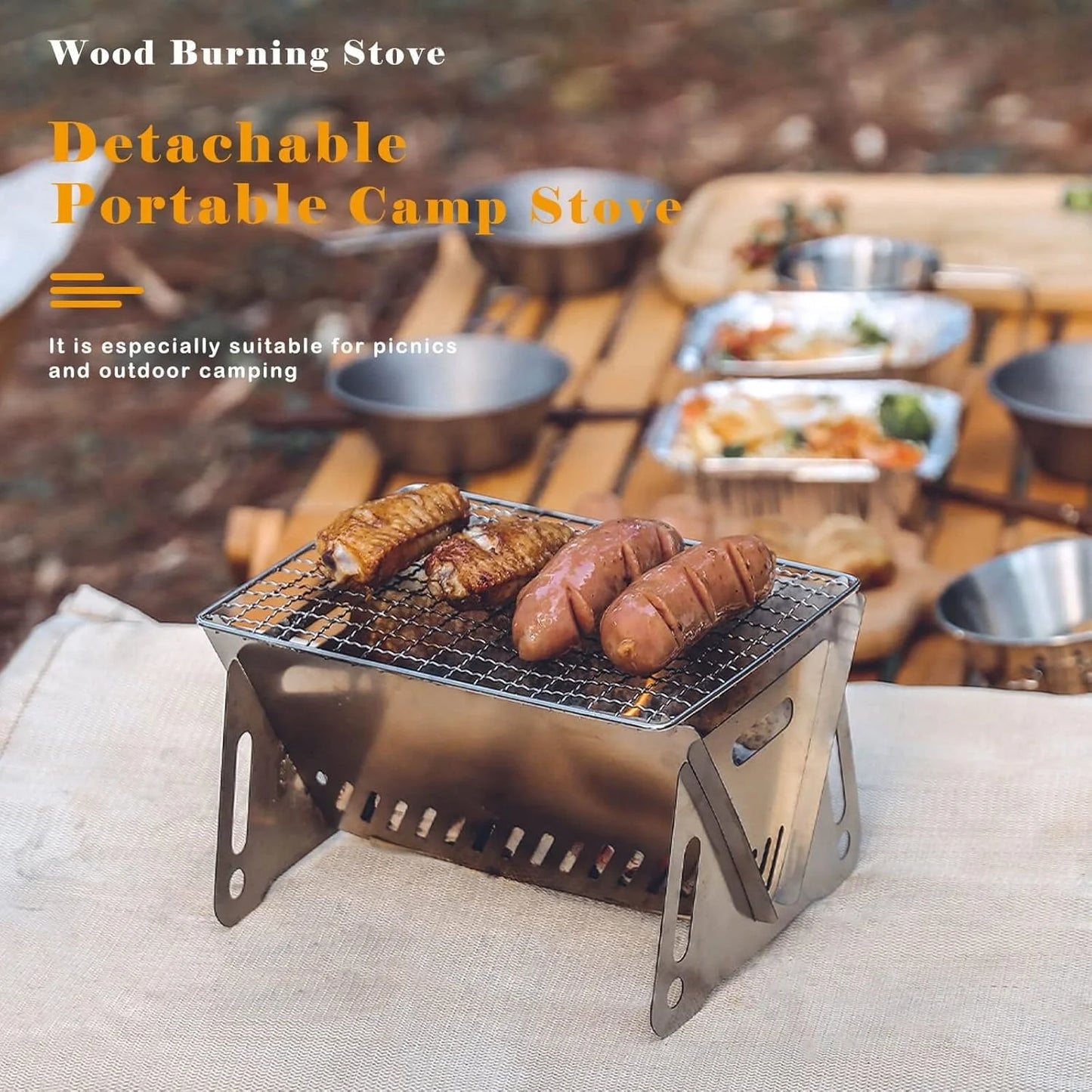 Backpacking Stove Folding Stainless Steel Charcoal Grill BBQ Wood Burning Camp Stove for Hiking Picnic Garden Backyard Cooking Peaceful Pleasures Health and Wellness