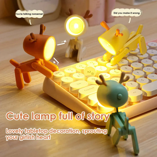 Cute Cartoon Pet LED Mini Folding Desk Lamp | Night Light Mini Novelty Lamp Oasis Select blue deer