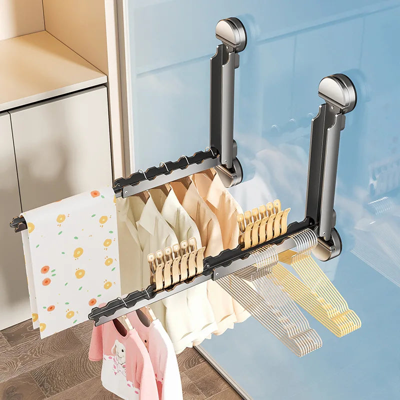 Hot Suction Cup Telescopic Clothes Drying Rack, Invisible Retractable Indoor Clothes Drying Rack, Bay Window Clothes Drying Rack Peaceful Pleasures Health and Wellness