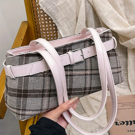 Women's Plaid Shoulder Bag with Vintage Chain Strap Adjustable Tote Crossbody Bag for Commuting Office Work Peaceful Pleasures Health and Wellness