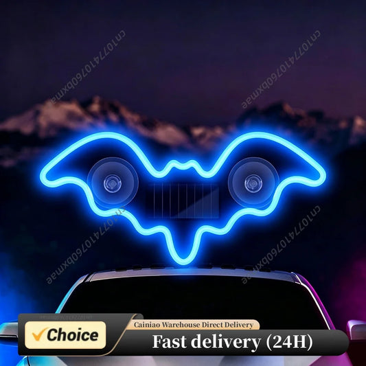 Solar LED Car Window Light USB Rechargeable LED Wireless Bat Light Bat Shaped LED Ambient Light for Car Truck RV Front Window Peaceful Pleasures Health and Wellness