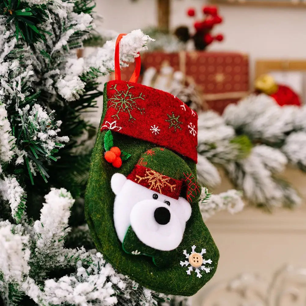 Mini Christmas Stocking Ornaments – Santa, Snowman, Elk & Bear