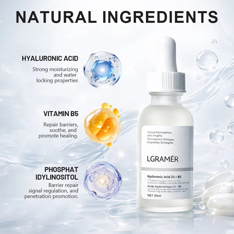 2% Hyaluronic Acid + B5 Serum with Ceramide Multivitamin Moisturizing Essence 30ml Soft Smooth Skin Facial Care Liquid Peaceful Pleasures Health and Wellness