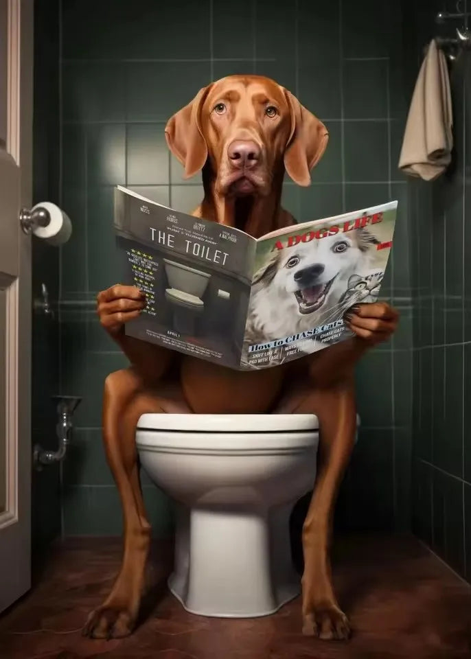 Canvas Print Wall Art for Pet Lovers,for Home Decor Bedroom,Kitchen,Living Room,Bathroom, Hotel 1pc Playful Dachshund on Toilet Peaceful Pleasures Health and Wellness T80320-12 40x50cm Unframed