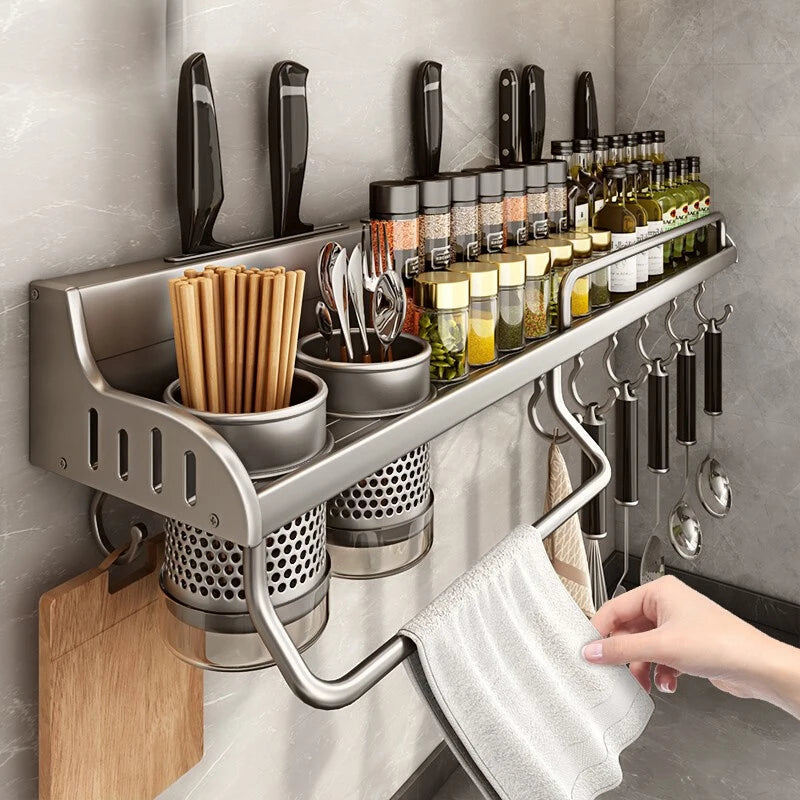 Wall Mounted Kitchen Storage Rack | Knife & Spice Organizer
