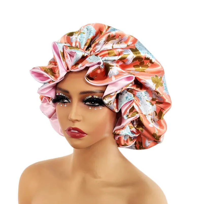 Large Satin Sleep Bonnet Cap – Silky Night Hair Cover Women