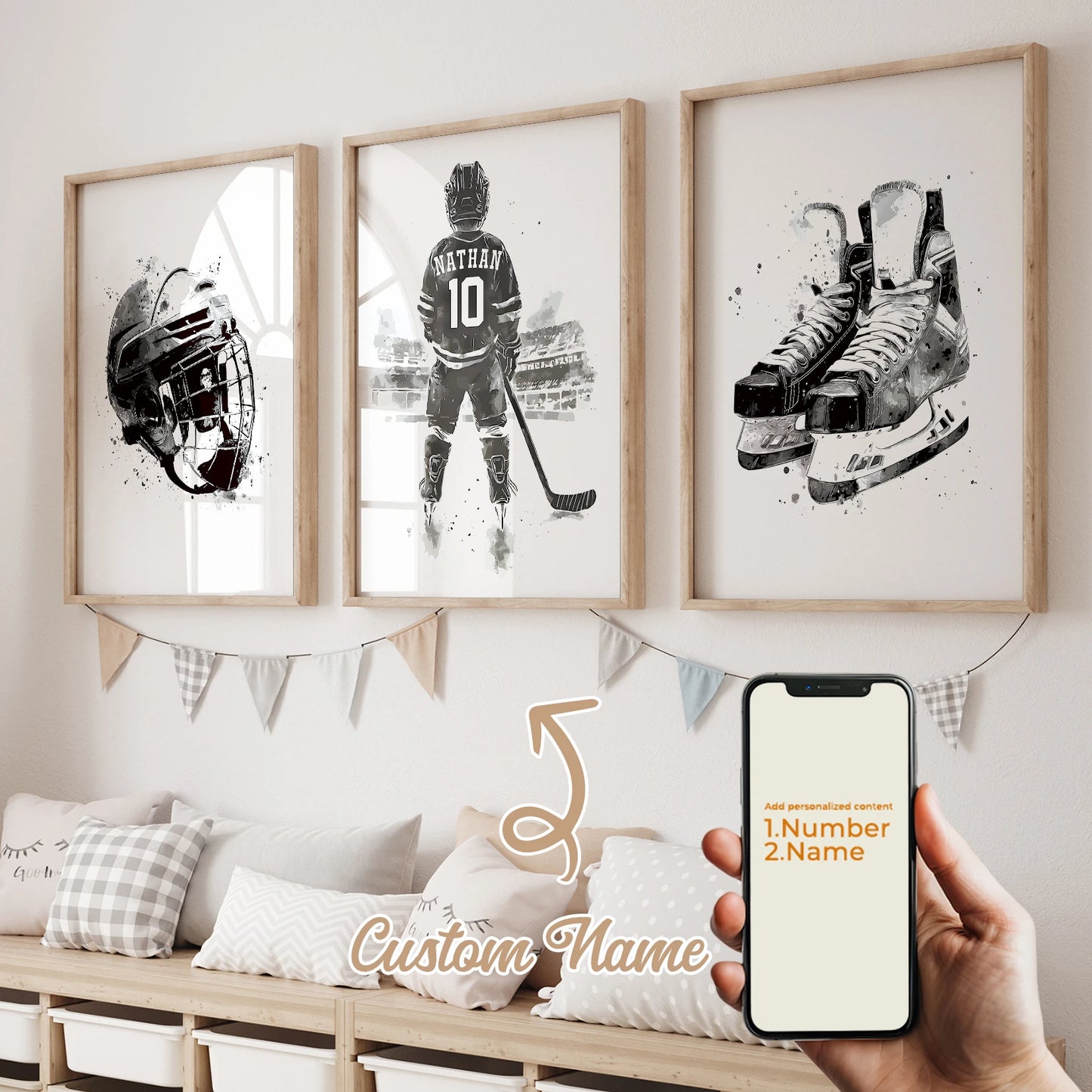 Personalized Ice Hockey Canvas Wall Art | 3-Piece Custom Print Canvas Wall Art Peaceful Pleasures Health and Wellness GA-CH285-3pcs 21x30cm Unframed