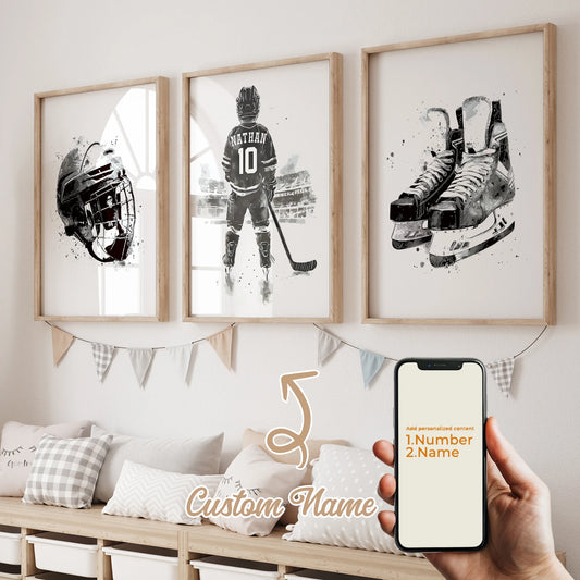 Personalized Ice Hockey Canvas Wall Art | 3-Piece Custom Print Canvas Wall Art Peaceful Pleasures Health and Wellness GA-CH285-3pcs 21x30cm Unframed