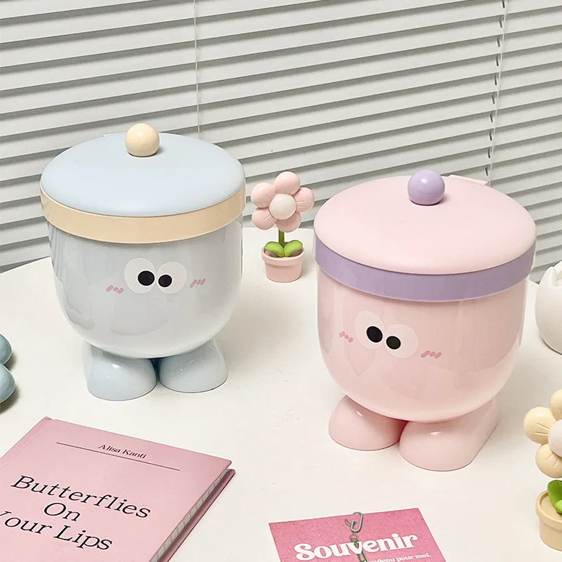 Mini Trash Can Desktop Cute Home Countertop Coffee Table Plastic Trash Can Bedside Bedroom with Cover Office Desk Wastebasket Peaceful Pleasures Health and Wellness