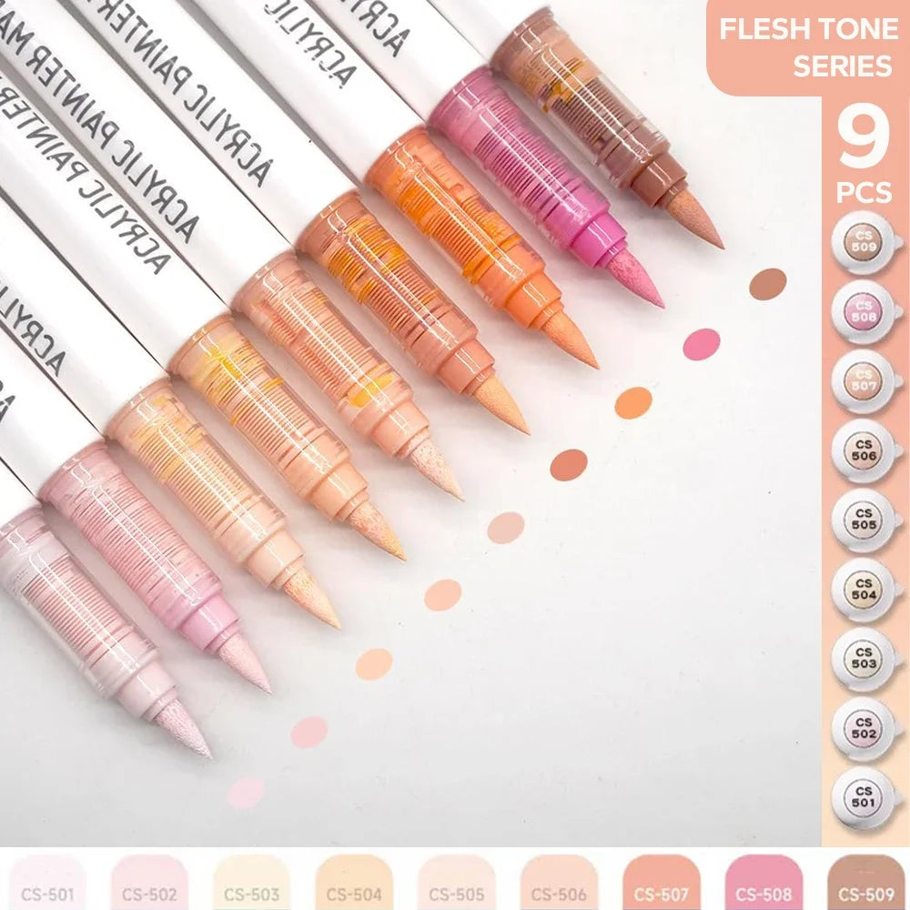 9-Piece Acrylic Brush Marker Set – Pro Art Markers for Artists
