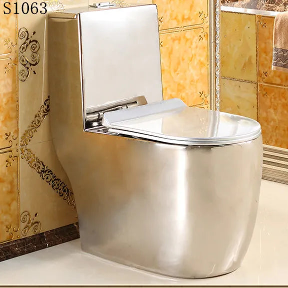 Gold One-Piece Ceramic Toilet | Dual-Flush Floor Mounted