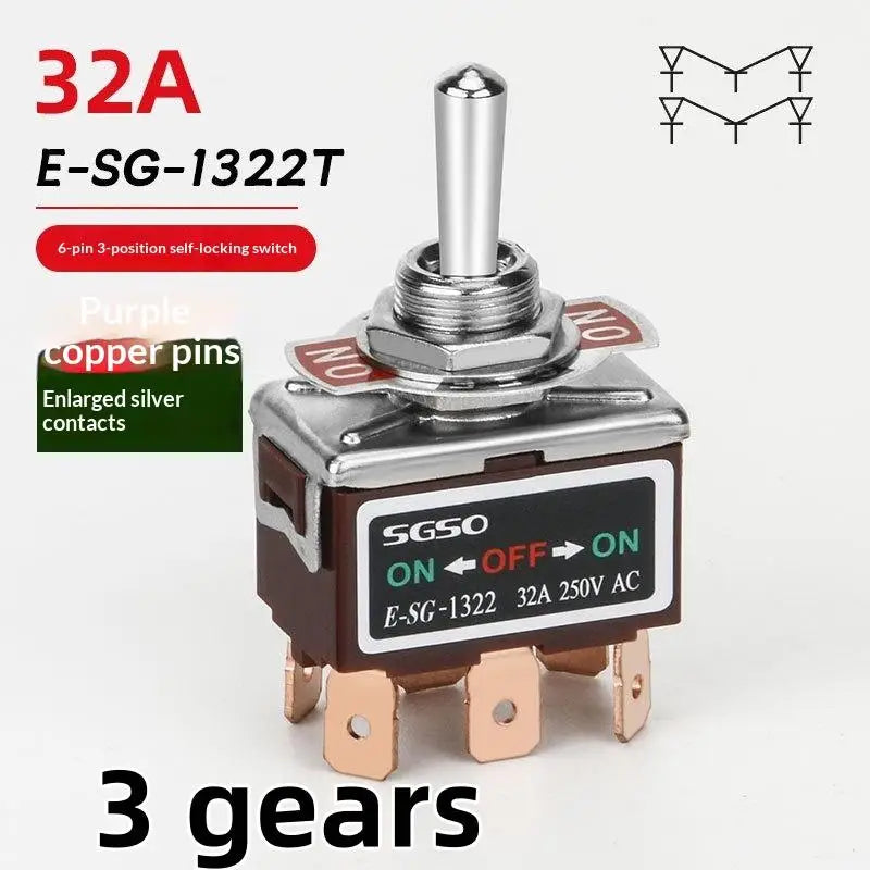 32A 250VAC Rocker Toggle Switch 2/3/4/6 Pin | Brass Screw