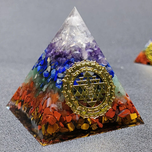 7 Chakra Orgone Pyramid for Reiki Healing Crystals and Stones Orgonite Energy Generator Meditation Balancing Home Decor Ornament Peaceful Pleasures Health and Wellness