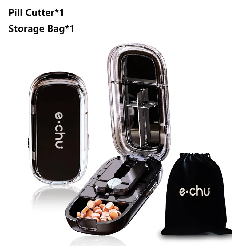 Sharp Pill Cutter Half Storage Compartment Box Splitter Divide Medicine Organizer Drug Slicer Medicine Tablet Storage Container Peaceful Pleasures Health and Wellness 2Pcs Black Quarter