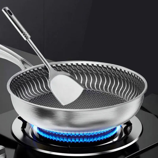 Whole Body Tri-Ply Stainless Steel Frying Pan 316 Stainless Steel Wok Pan Double-sided Honeycomb Skillet Suitable for All Stove Peaceful Pleasures Health and Wellness