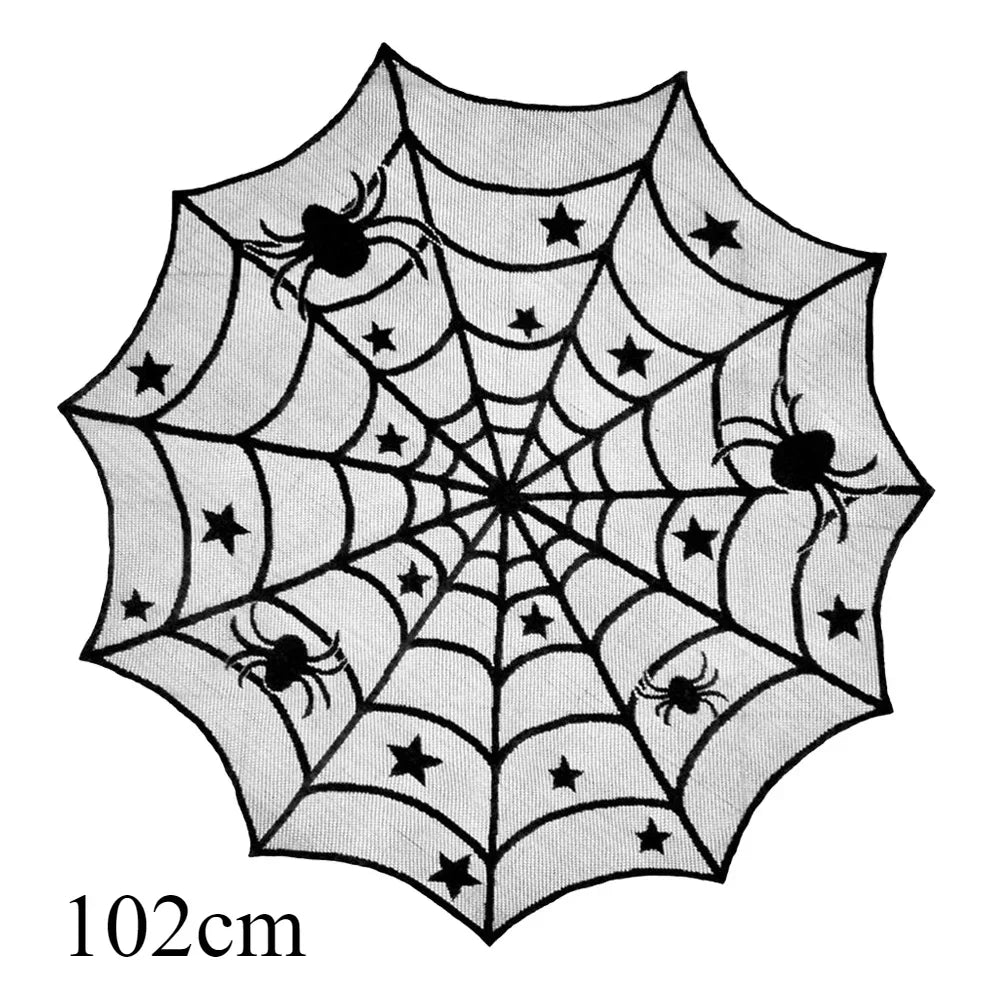 Halloween Black Lace Tablecloth – Spider Web & Bat Table Cover