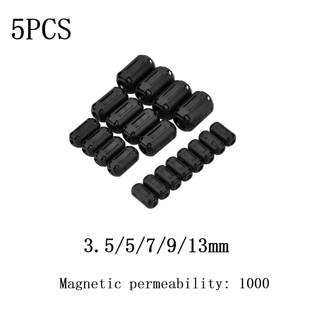 5-Pack Clip-On Ferrite Bead EMI RFI Noise Filter | 5 Sizes