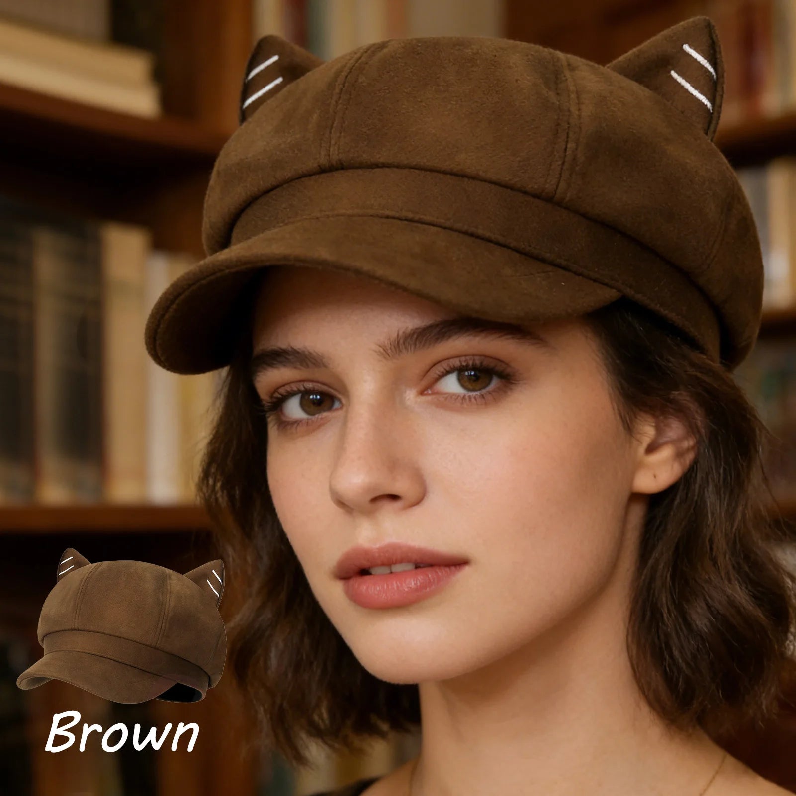 Fashion Beret Hat for Women, Cat Ear Painter Cap Solid Color Retro Octagonal Hat for Spring Autumn Casual Daily Outfits Peaceful Pleasures Health and Wellness