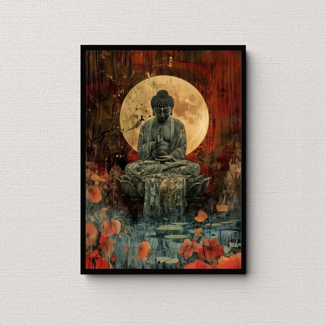 Buddha Moon Oriental Canvas Wall Art Print | Zen Buddhism Decor