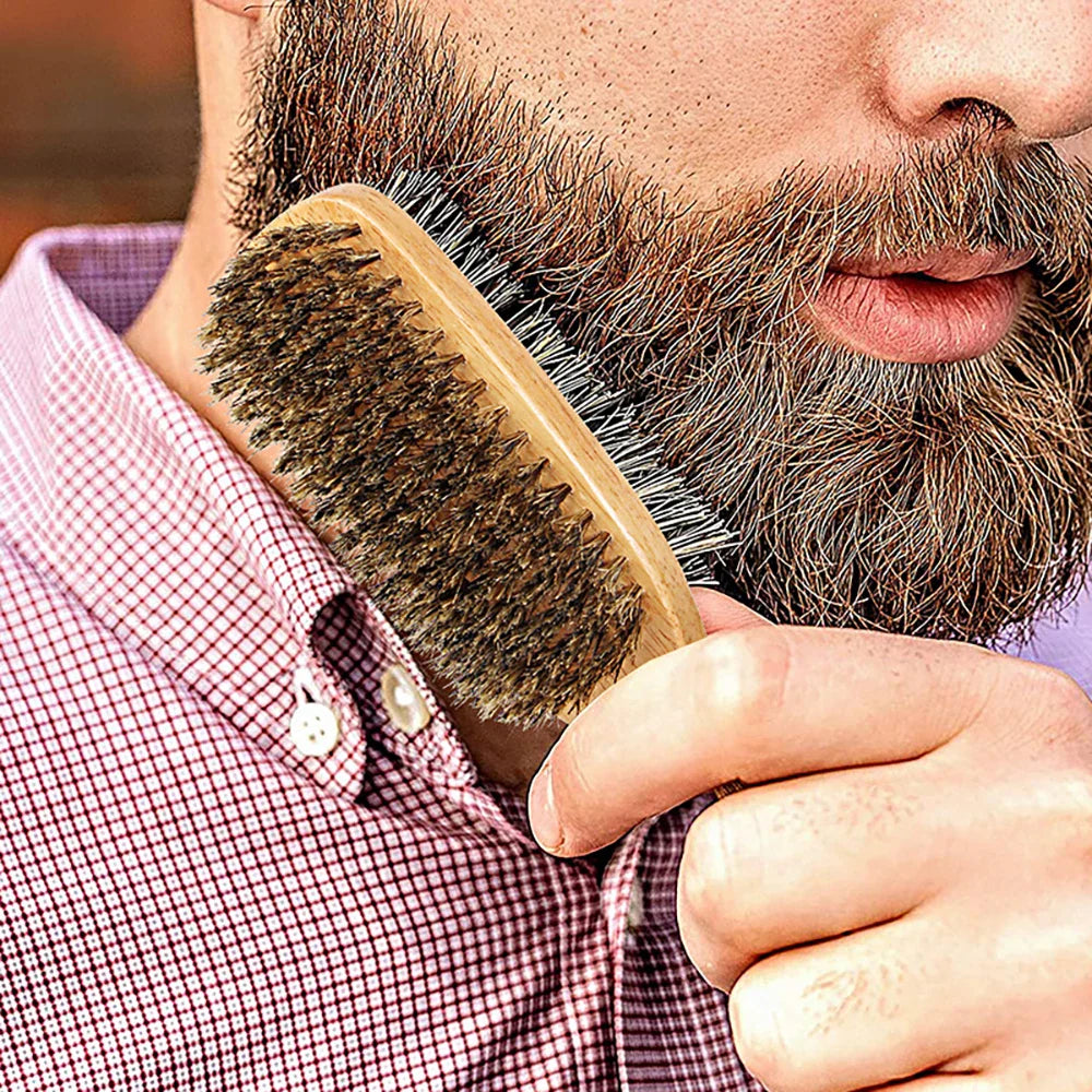 Men's Boar Bristle Hair & Beard Brush – Natural Wood S/M/L