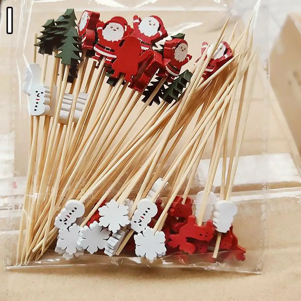 Christmas Bamboo Cocktail Picks 50/100pcs | Festive Food Sticks Holiday Food Picks Peaceful Pleasures Health and Wellness 08 50pcs Mixed