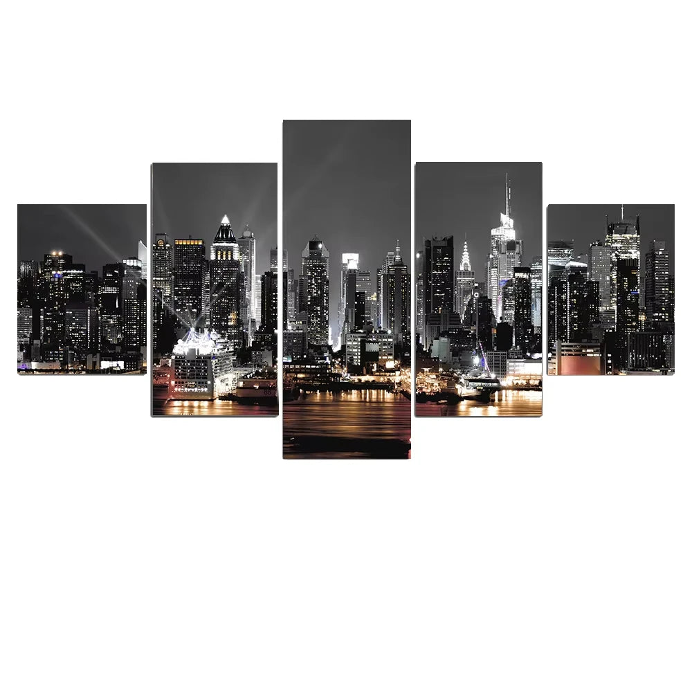 Canvas Painting Wall Art 5 Pieces New York City Construction Scenery Pictures Prints Night View Poster Home Decor Modular Framed Peaceful Pleasures Health and Wellness 5pcs 1 40x60-40x80-40x100cm