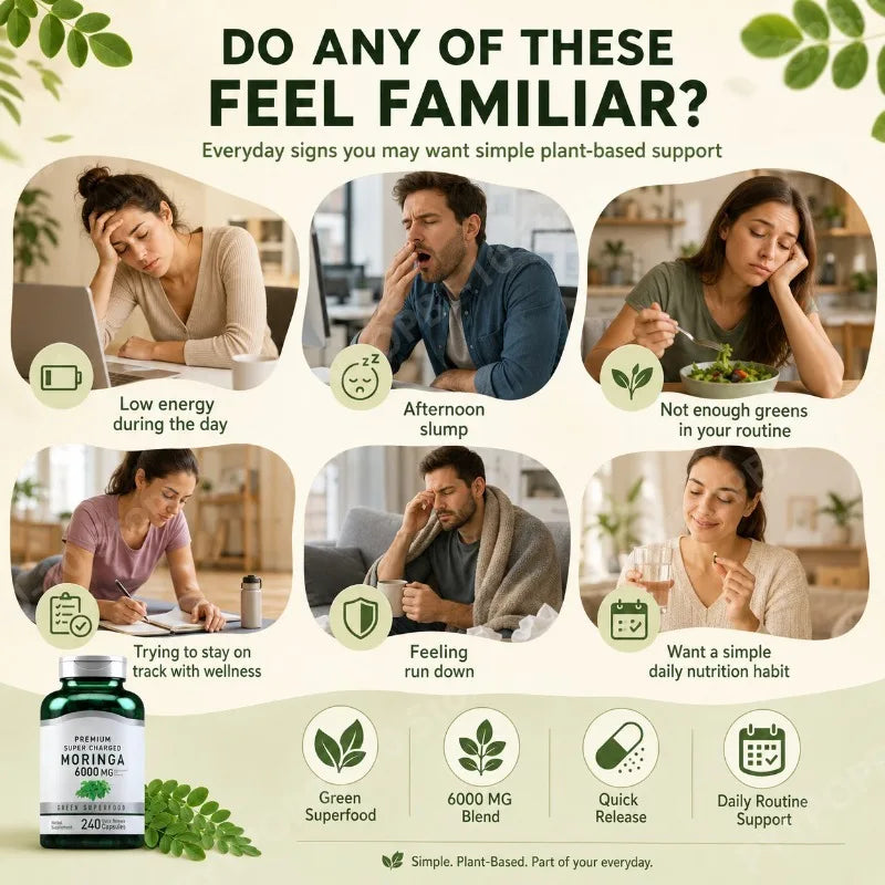 Moringa 6000mg Green Superfood Capsules – 240 Count Daily