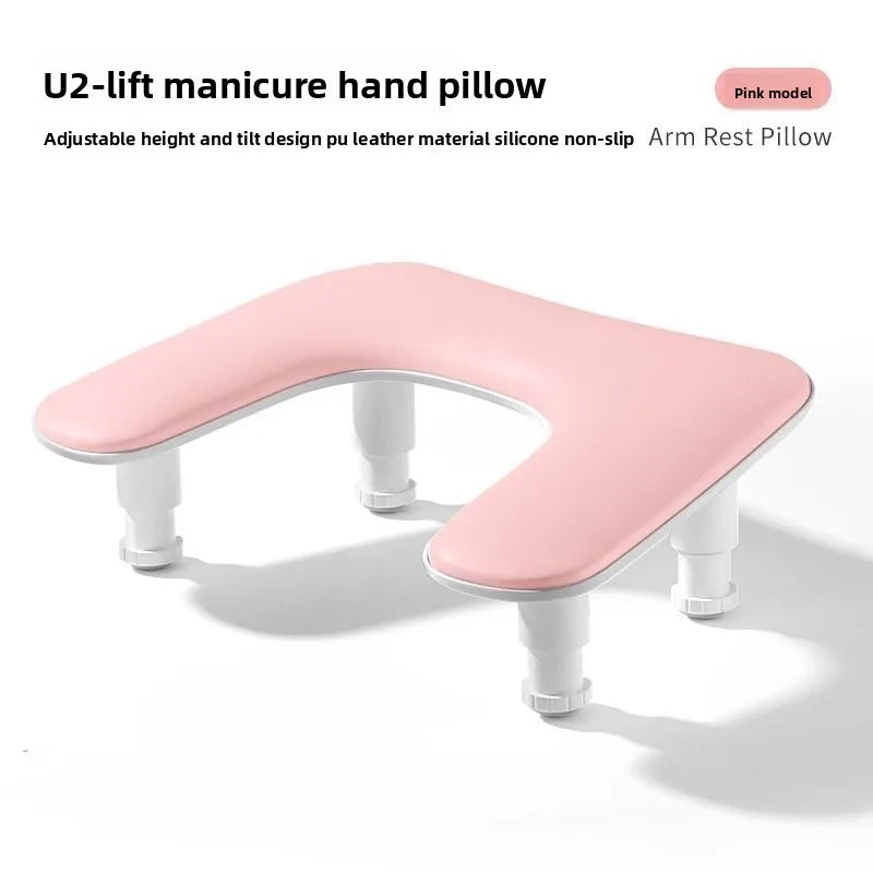 U2 U-shaped Liftable Adjustable Nail Art Hand Pillow PU Leather Detachable Stand Tilt Design Hand Pillow Nail Pad Manicure Table Peaceful Pleasures Health and Wellness Pink