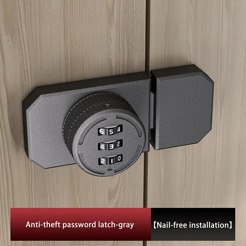 New 1 Set No-Punch Combination Door Lock 3 Digit Password Cabinet Locks With Combination Latch For Closet Door Door Peaceful Pleasures Health and Wellness Gray