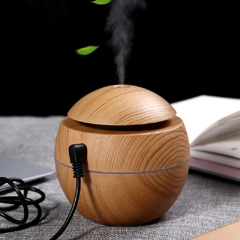 Mini Wood-Grain Spherical Humidifier & Aromatherapy Diffuser