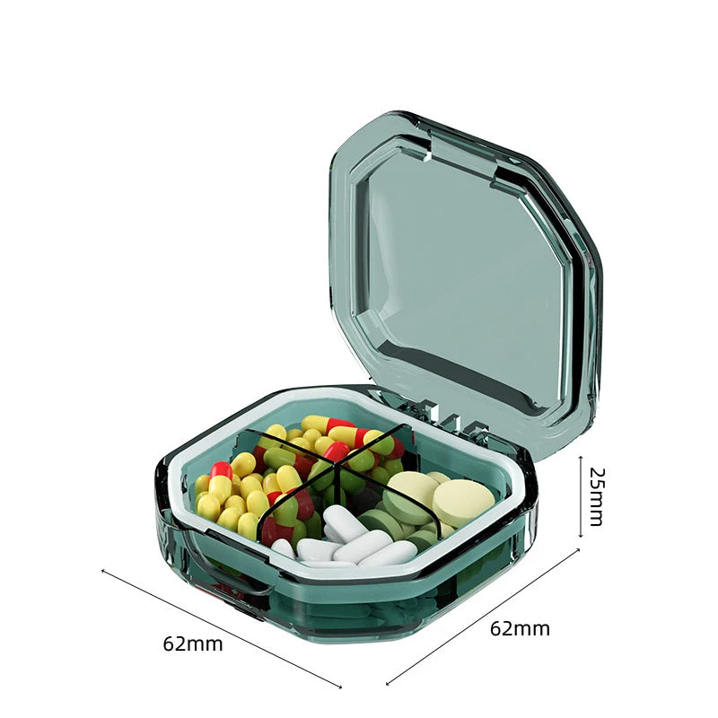1Pcs Portable Travel Pill Organizer 4/6 Grids Moisture Proof Pill Case Medicine Container Daily Medicine Vitamin Supplement Box Peaceful Pleasures Health and Wellness Green 4 grids