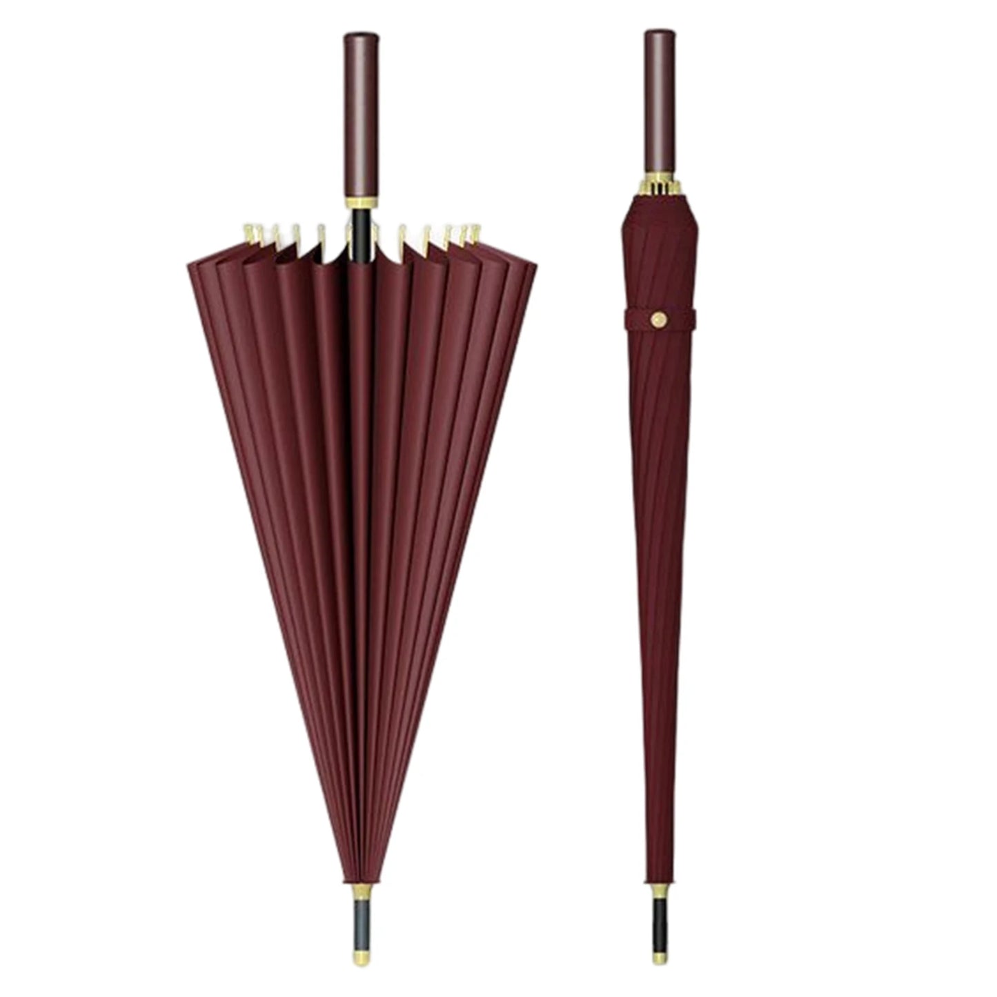 Automatic 24 Bone Umbrellas Fashion Solid-Color Reinforcement Windproof Parasols All-Weather Umbrellas For Rainy Day Peaceful Pleasures Health and Wellness Wine