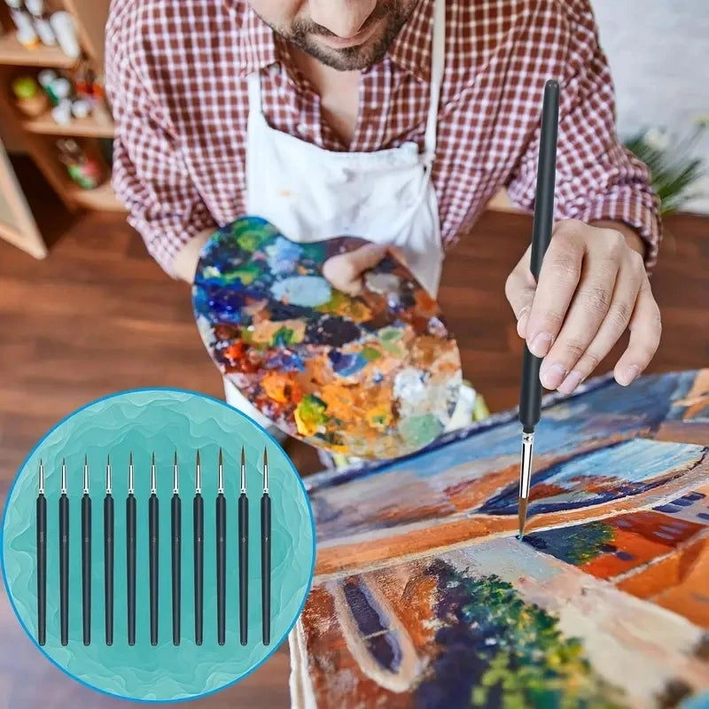 10-Piece Micro Detail Brush Set – Oil, Nail & Model Painting