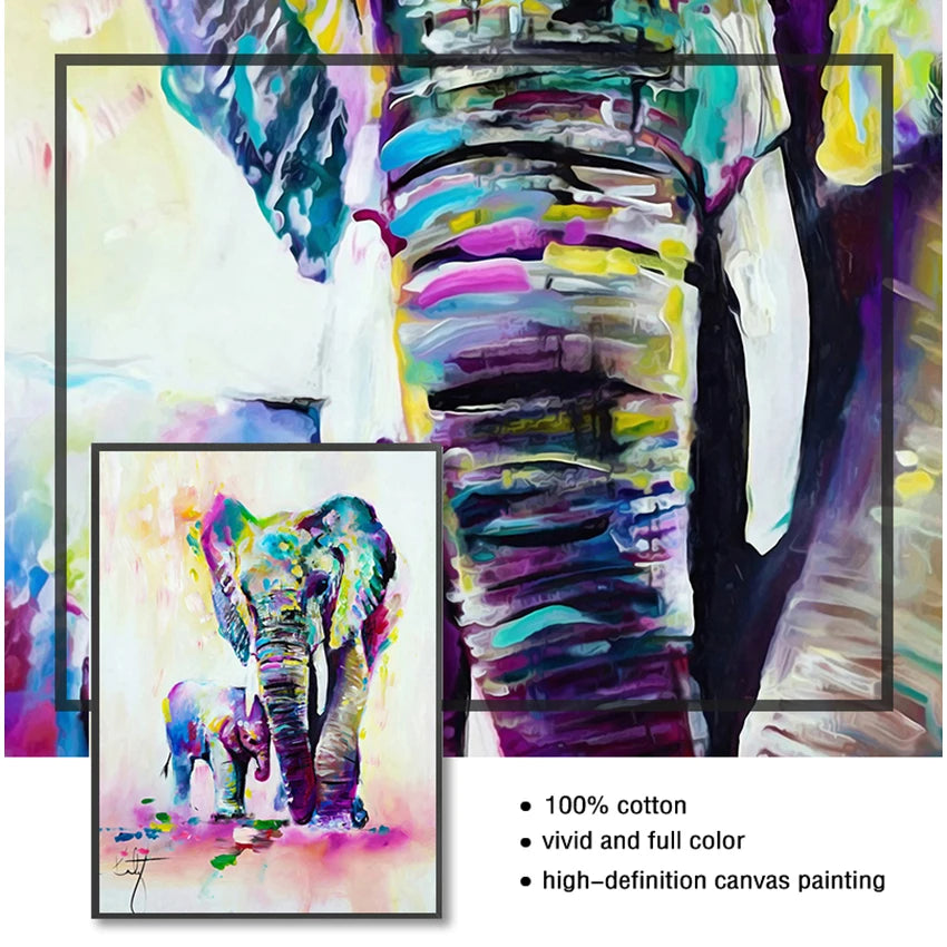 Kids Room Watercolor Animal Canvas Art – Elephant & Deer Print