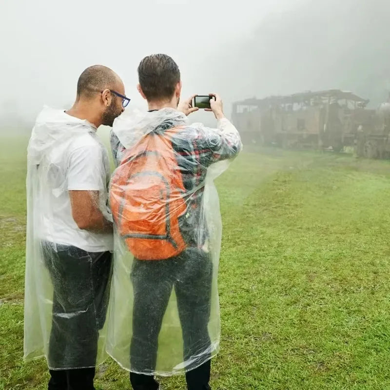 6-Pack Disposable Waterproof Rain Poncho | Clear Hooded Raincoat