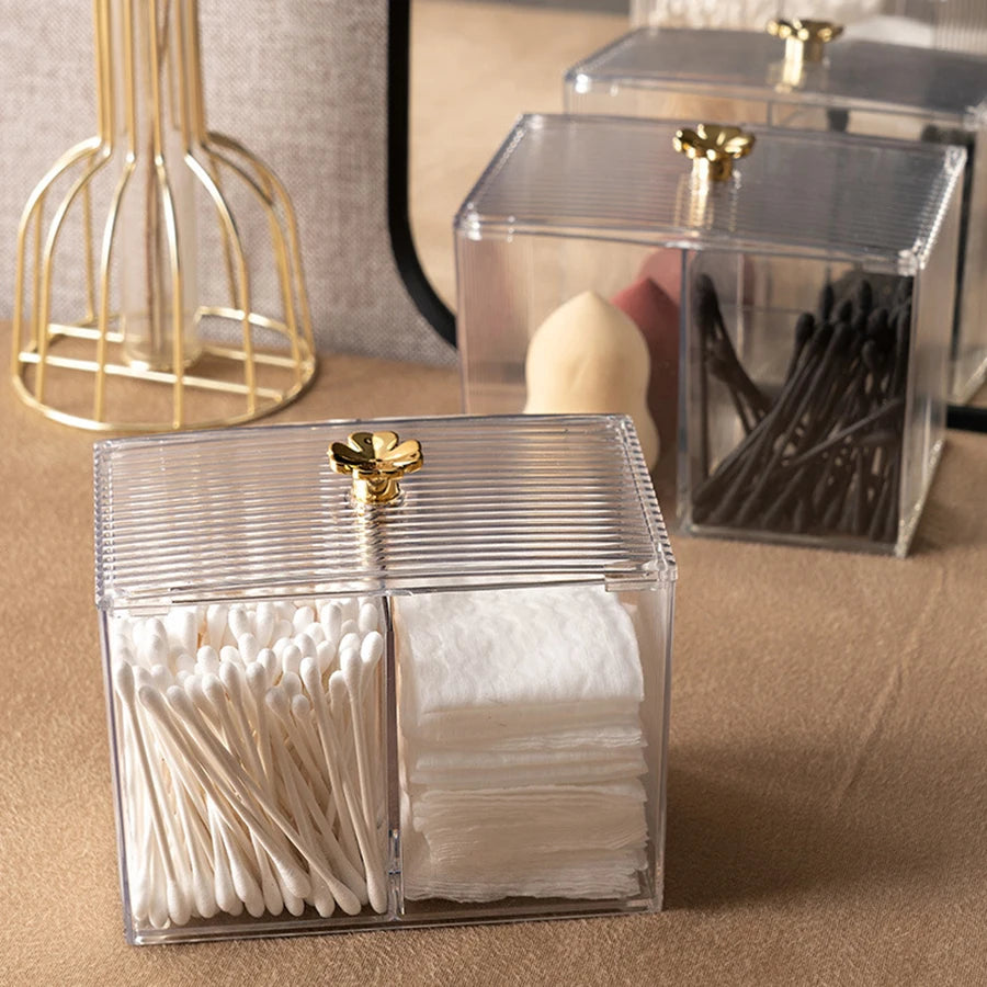 3-Section Clear Apothecary Jar with Lid – Qtip, Cotton Ball & Swab Holder for Bathroom Vanity