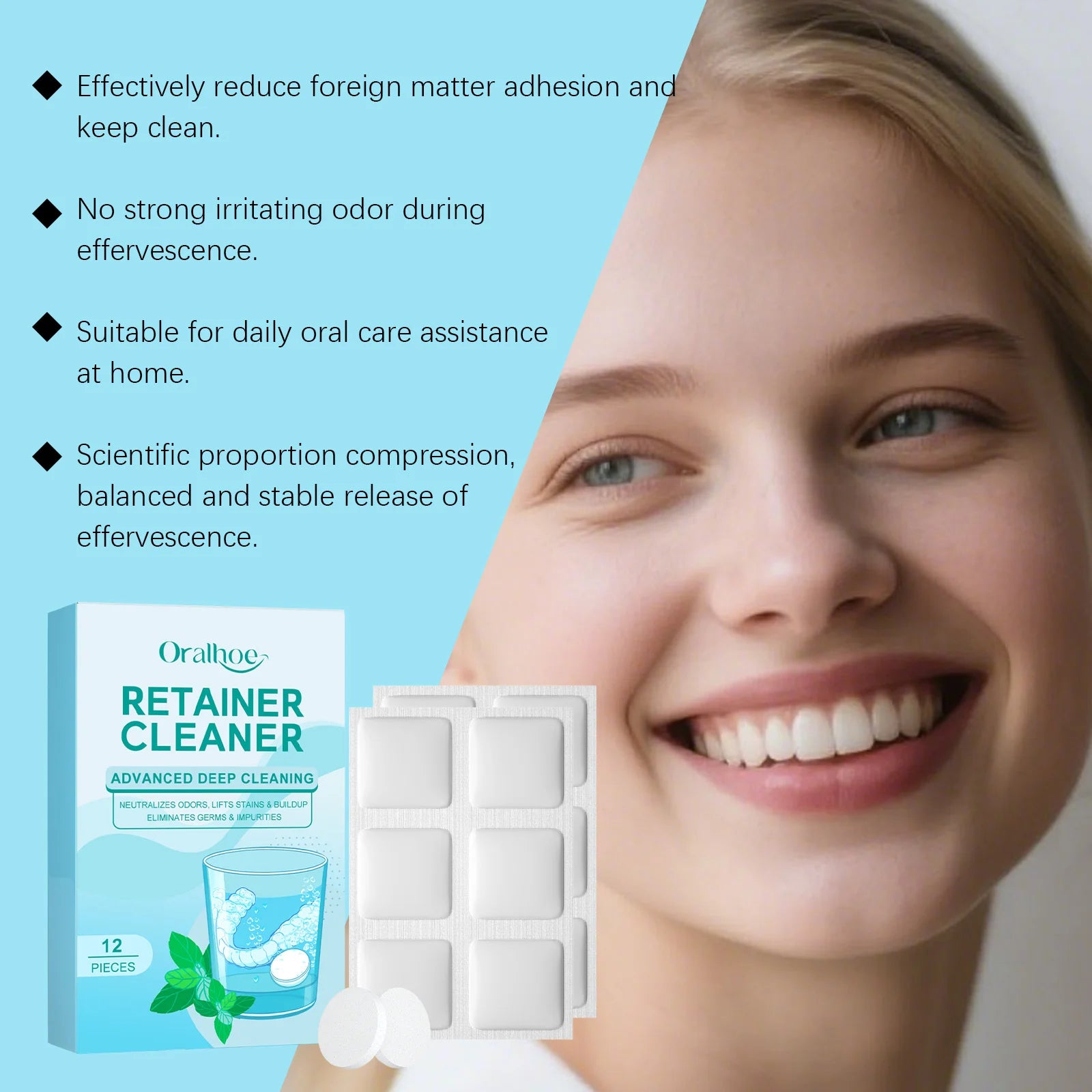 Denture Cleaning Effervescent Tablets Deep Cleansing Food Residue Removal Fresh Breath Antibacterial False Teeth Cleaning Care Peaceful Pleasures Health and Wellness